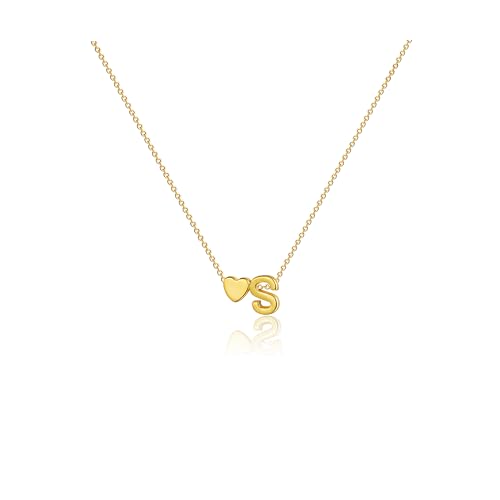 CAROVO Gold Heart Initial Necklaces for Women Letter A To Z Simple Cute 14K Gold Plated Necklace Dainty Heart Necklace Tiny Gold Initial Necklaces Birthday Gifts for Women