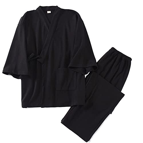 Japanese Style Men's Kimono Pajamas Big Size Dressing Gown Nightgown Size XL-01 Gray