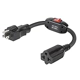 Heavy Duty 4-in-1 On/Off Switch Extension Cord 12-AWG 15A Household Plug to 20A T Blade Adapter Cable with Heavy Duty Double Break 23A 125V Inline Switch, L=40CM