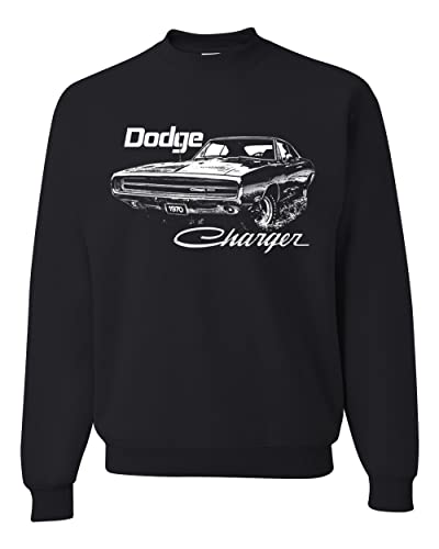 Wild Bobby Vintage White 1970 Dodge Charger Racing Cars And Trucks Unisex Crewneck Graphic Sweatshirt, Black, Large #TOP18