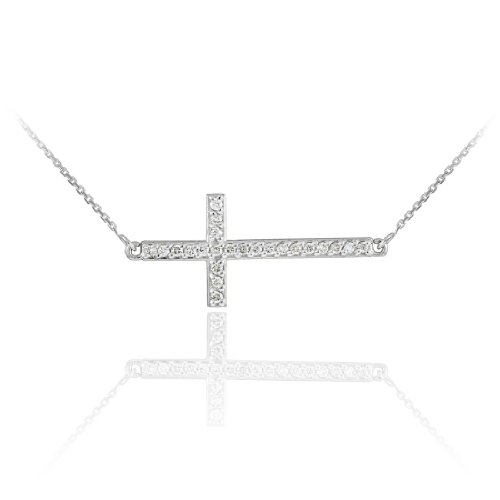 Claddagh Gold - Sterling Silver Sideways Cross CZ Pendant Necklace