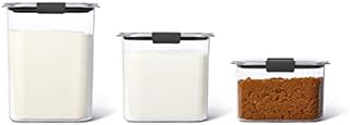 Rubbermaid 6-Piece Brilliance Food Storage Containers for Pantry with Lids for Flour, Sugar, and Pasta, Dishwasher Safe, Clear/Grey
