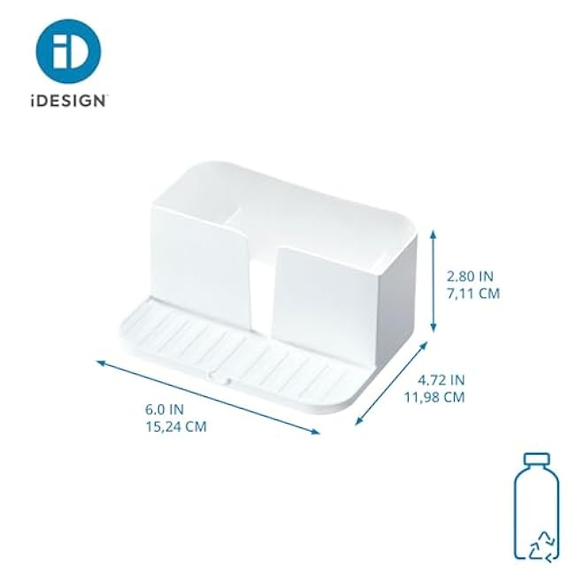 iDesign Kitchen Sink Caddy for Countertop with Sponge Holder and Drain Spout - White