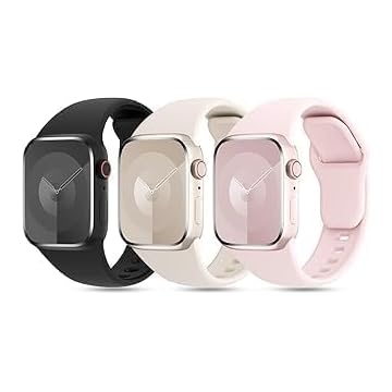 Pacote com 3 pulseiras masculinas de silicone esportivo patenteado, compatível com Apple Watch séries 10, 9, 8, 7, 6, 5, 4, 3, 2 e 1 de 41 mm, 40 mm, 38 mm, 45 mm, 4, 3, 2 e 1 SE, pacote com 3