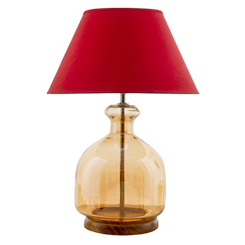 Image of Alper Mini Amber Luster Glass Table Lamp with Maroon Cotton Shade | Modern Designer Bedside & Living Room Decorative Table Light (Bulb Included)