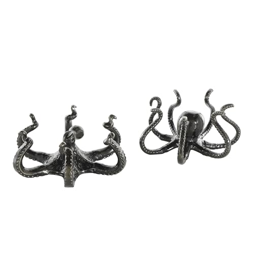 Image of Deco 79 Aluminum Metal Octopus Decorative Sculpture Home Decor Statues with Splayed Arms, Set of 2 Accent Figurines 9 inchW, 4 inchH, Black
