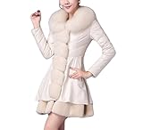 Manteau d'hiver long pour femme Vintage Fashion Grandes tailles Manteau en cuir à manches longues avec col en fourrure Slim Fit Chaud Épaissir Parka Manteau d'hiver, Blanc., M