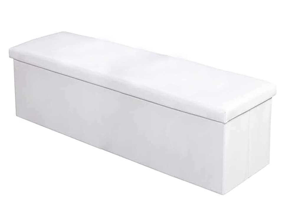 Home Republic Storage Ottoman, Padded Foldable Bench, Chest with Lid, Perfect for Bedroom, Hallway, Living Room (White, 110x38cms)