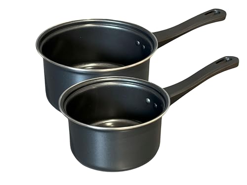 Juego de 2 sartenes antiadherentes de acero al carbono, sartenes de 14 cm y 18 cm, compatibles con cocinas halógenas, eléctricas, de gas y sólidas, sartenes de leche de 1,4 litros y 1,7 litros, mango