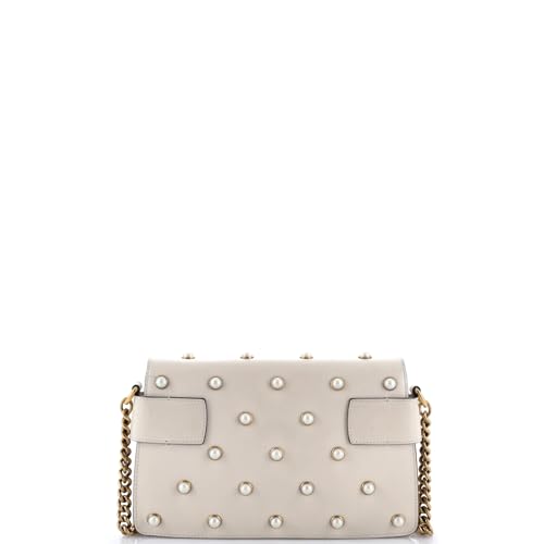 Pre-Loved Broadway Pearly Bee Shoulder Bag Embellished Leather Mini, White3