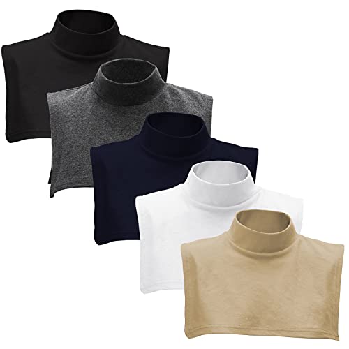 Fake Turtleneck Dickey Detachable Collars Set Half Top Mock Blouse Collar for Women Men (Navy Khaki White Dark Gray Black 5 Pieces)