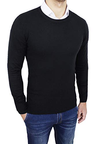Pull col rond homme Evoga noir Large vêtement chaud en maille manches longues