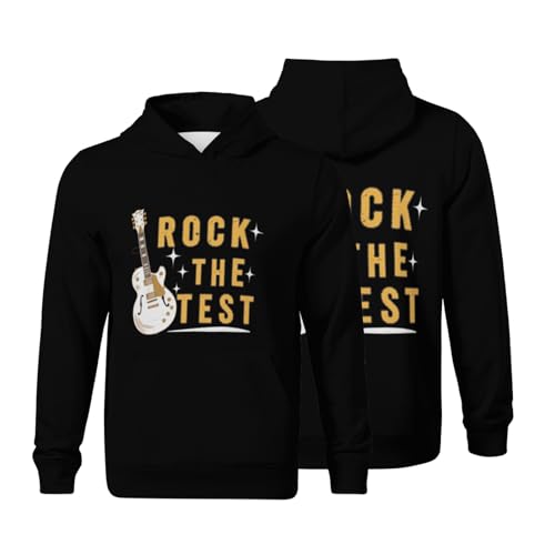 Kids Funny Guitar Test Day Rock The Test Boys Girls Lightweight Kangaroo Pocket Fleece Hoodies