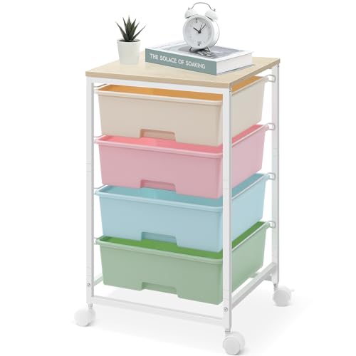 Image of Utility Cart with 4 Drawers, Rolling Storage Cart with Drawers, Rainbow