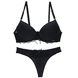 Necalisi BH Set Schwarz Damen BHS Elegant Vollschalen Bügel BH Spitzen Push up BH Bustier Damen Soft Bra Verstellbaren Träger 85E