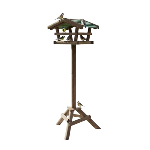 Relaxdays Mangeoire Oiseaux en Bois sur Pied, nichoir déco Jardin/terrasse, 100x37x28 cm, Toit Vert