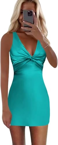 Clothfun Ruched V Neck Satin Homecoming Dresses for Teens 2025 Bodycon Prom Gowns CY266