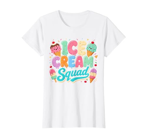 Ice Cream Squad Cute National Ice Cream Day Summer T-Shirt, Women, White, X-Large