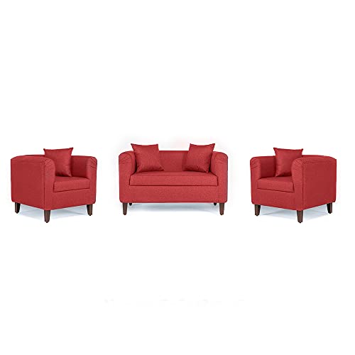 Image of Wakefit Sofa Set | 3 Year Warranty | Sofa 4 Seater, 4 Seater Sofa for Living Room, Wooden Sofa Set, Sofa Set 2+1+1 Seater - Miami(Omega : Red)