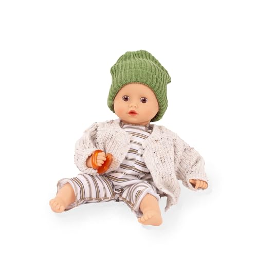 Götz 2420562 Muffin Baby Urban Stripes Puppe - 33 cm große Babypuppe mit braunen Schlafaugen, ohne Haare - Weichkörper-Puppe in 7-teiligen Set - geeignet ab 18 Monaten