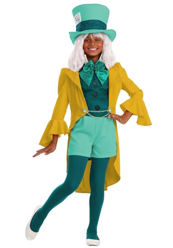 Girls Mad Hatter Costume - Jacket Vest Shorts & Accessories - Disney Alice in Wonderland Halloween Outfit Large