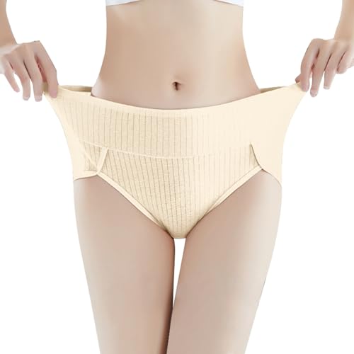 Bragas para mujer de gran cintura alta cortada de cintura alta y cómoda transpirable cubierta completa posparto slip femenino color sólido cómodo antibacteriano ganador elevador bragas mujer, beige, L