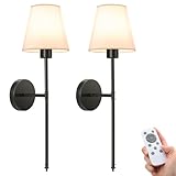 NIORSUN Battery Operated Wall Sconce Set of 2, Black Rechargeable Wall Sconces with 5200mAh Dimmable Detachable Bulbs and Remote, Wireless Wall Lights for Living Room Bedroom Hallway Home Decor