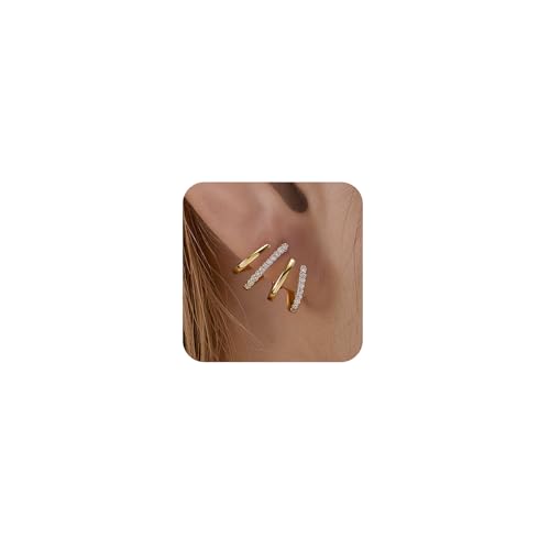 Pendientes de aro triple ilusión de oro, chapados en oro grueso de 14 quilates, aretes de aro para mujer, modernos, hipoalergénicos, juego de joyería de regalo, Acero inoxidable