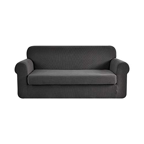 E EBETA Tunez Funda sofá Duplex, Funda de sofá, Tejido Jacquard de poliéster y Elastano, Funda de Clic-clac elástica Cubiertas de sofá de 2 Plaza (Gris Oscuro, 145-185 cm)