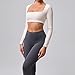 ABOCIW Womens Square Neck Long Sleeve Workout Crop Tops with Built in Bra Slim Fit Cutout Back Athletic Shirts Casual Yoga Gym Tops Beige Medium