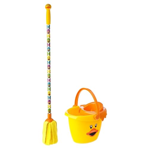 Vigar - Set de Fregar para Niños - Fregona y Cubo Infantil - 25 x 19 x 71 cm - Vigar Duck - Cubo de Polipropileno - Palo de Fregona de Acero - Amarillo