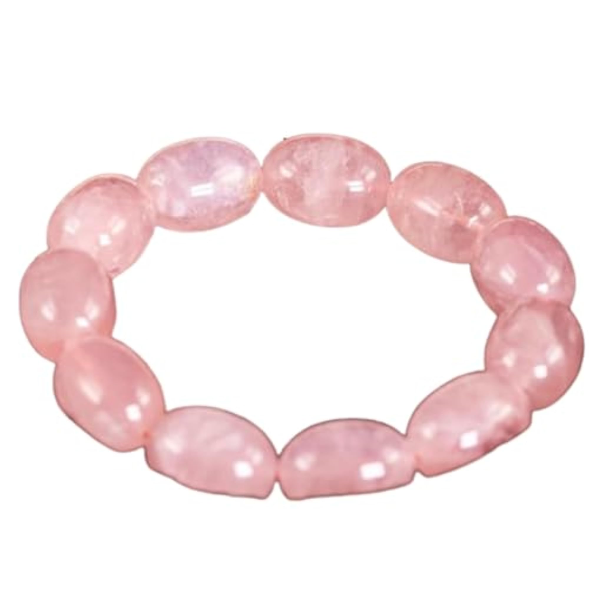 Natural Rose Quartz 14mm Oval Bead Stretchable Bracelet, Unisex