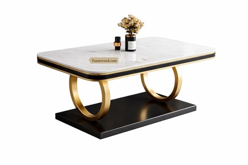 Image of Ring Dining Table Set 4 Seater Marble Finish Dining Table Set with Gold Metal Base & Cushioned Chairs - 2yr Warranty - Modern Dining Table for Home & Kitchen (54 x 36 x 30 Inch) (Black)