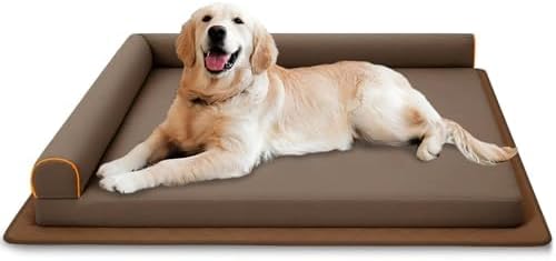 Large Dog Bed Waterproof Indestructible Pet Bed, Memory Foam Orthopedic Dog Couch with Anti-Slip Mat Washable (Brown) 40.0"L x 32.0"W x 7.0"Th Brown