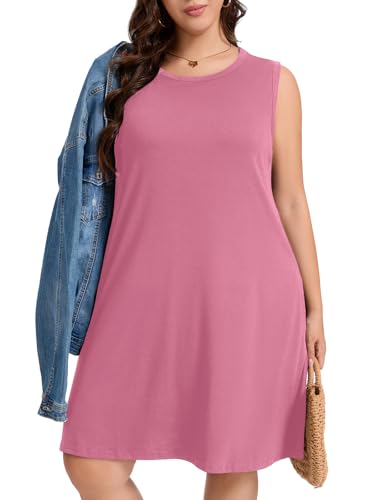 Image of elescat Plus Size Summer Dresses for Women Sleeveless Pockets Beach Tshirt Tank Sundress 2026
