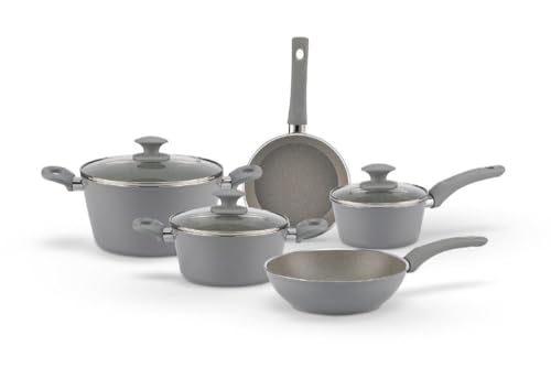 Brinox - Jogo de Panelas Antiaderente Ceramic Life 5 Peças Marble Optima com Indução - Cinza