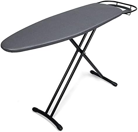 Duwee Ironing Board With Retractable Iron Rest,Folding Adjustable Height Large Ironing Board,Heat Resistant Cover With Thick Felt Pad,Compact and Easy Storage,Black,36 x 111cm