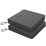 Favoyard Patio Chair Cushions 20 x 20 x 3 Inch Waterproof Outdoor Seat Cushions for Patio Furniture 3-Year Color Fastness Garden Sofa Couch Pads with Handle & Adjustable Straps Set of 2, Dark Grey