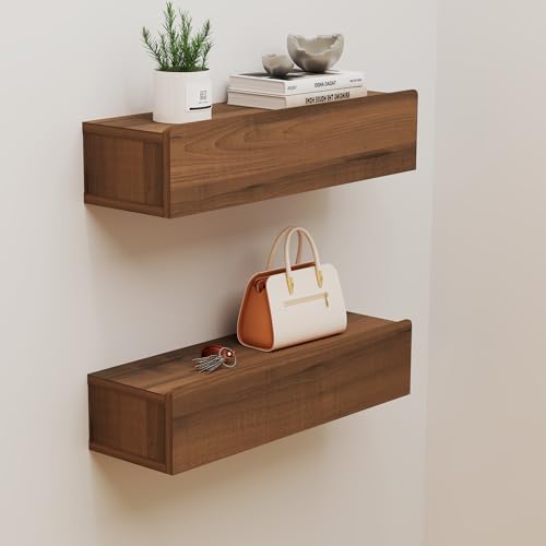 TuckTect Floating Solid Wood Console Table, 47'' Wall Mounted Narrow Entryway Table with Storage Shelf, Modern Couch Shelves Small Entry Way Tables for Entryway, Front Hall, Hallway (Walnut, 47.24IN)