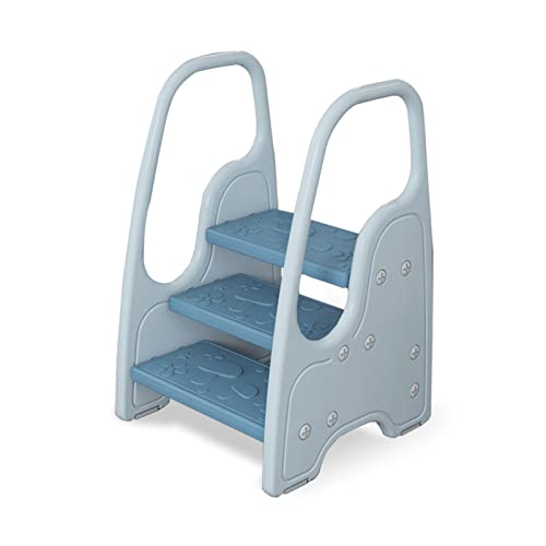 Image of 3 Step Stool for Toddler,Kids Three Step Stool for Bathroom Sink or Kitchen Counter Standing Tower, Children Step Up Learning Helper with Safety Handles and Non-Slip Pads,Blue