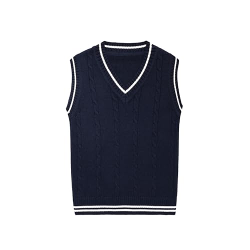 Boys Girls Sweater Vest Cable Knit Button Down V Neck Sleeveless Pullover Kids School Uniform Winter Tops2
