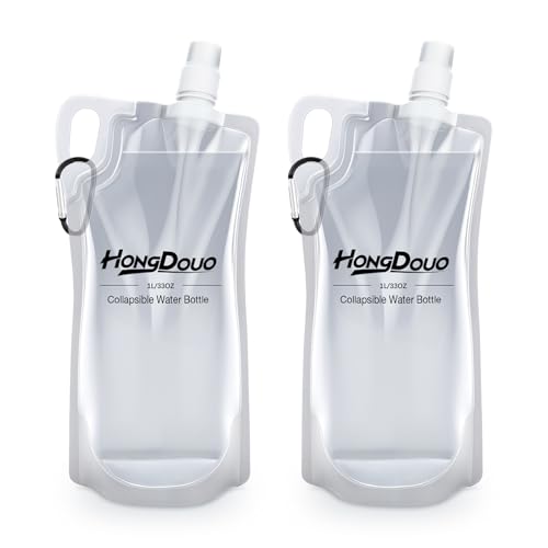 2 Pack 1L Collapsible Hiking Water Bottles with Carabiners