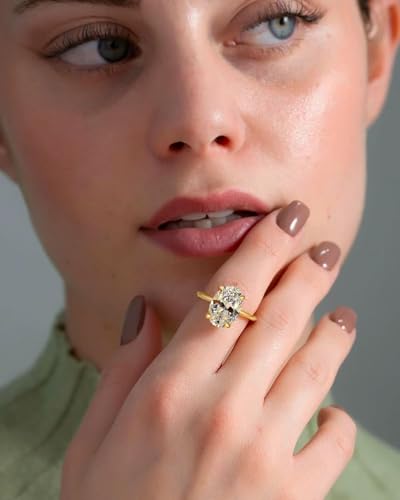 1.5CT/3.5CT/5.5CT Elongated Oval Cut Engagement Rings for Women,Simulated Diamond Promise Ring,925 Sterling Silver 18K Yellow Gold Plated Ring4