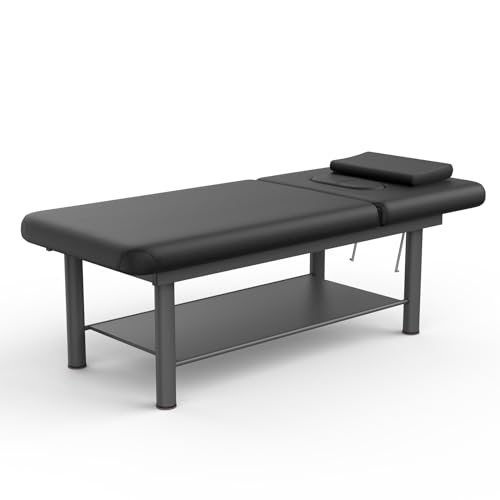 Heavy Duty Professional Stationary Massage Bed with Backrest - Wide Massage Table for Treatment, Physical Therapy, Spa & Facial Bed - Metal Frame, PU Leather (Segmented Structure)