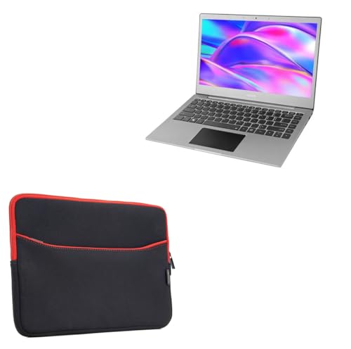 BoxWave Case Compatible with Hasee X3 (13.3 in) - SoftSuit with Pocket, Soft Pouch Neoprene Cover Sleeve Zipper Pocket - Jet Black with Red Trim