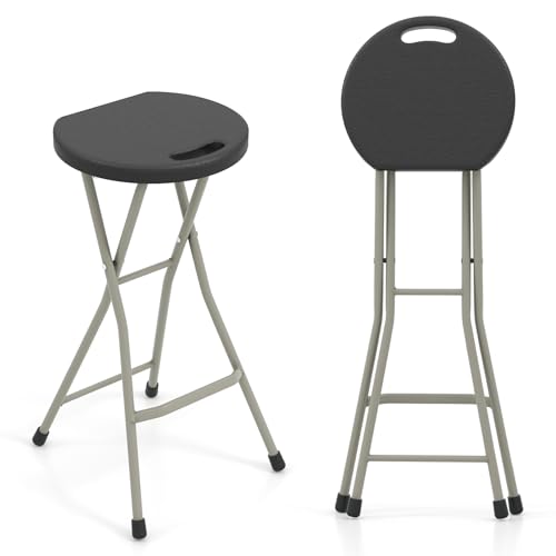 GYMAX Folding Stool, 28in Portable Collapsible Bar Stool with Handle