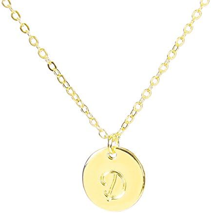 BR Small Script Initial Necklace Silver Initial Disc Necklaces Alphabet Jewelry