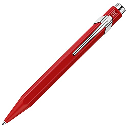 Caran D'Ache Bolígrafo 849 Popline Con Estuche Rojo Lacado Trazo M, Tinta Azul, Longitud: 12,5 Cm, 0846.570