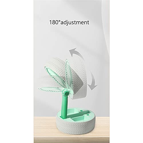 Personal Fan,Simulation tire Retractable Mini Fan with Light, Wheel Folding USB Desktop Small Fan-Green