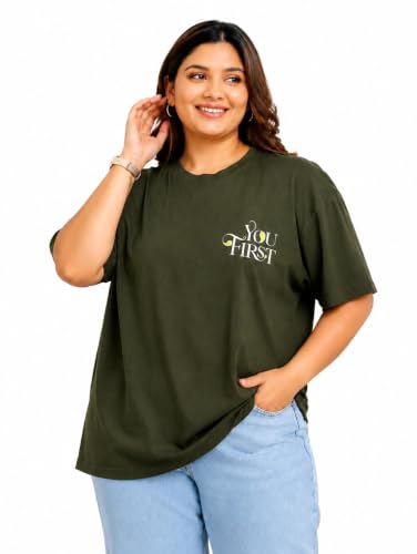Image of CUPID Women's Oversize Fit Plus Size Cotton Printed T-Shirt Baggy Fit Round Neck Half Sleeve Casual Graphic Tee Soft Breathable Cotton Top for Woman n Girls Everyday Wear